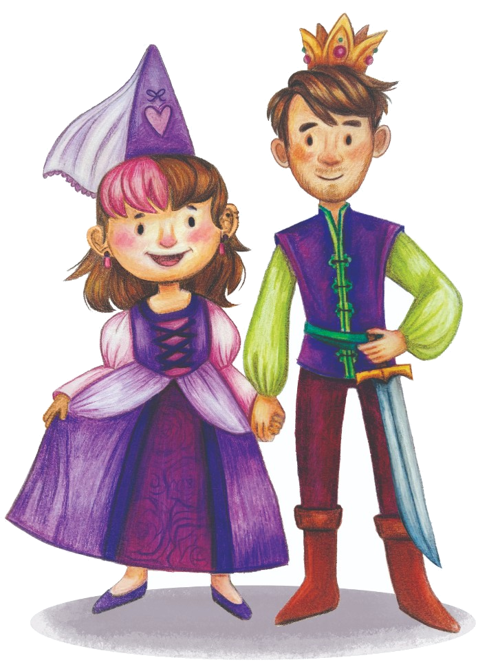 Storybook portrait of the couple as a princess and a crowned knight