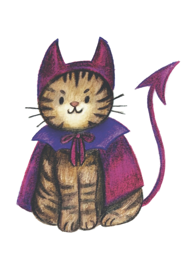 Tabby cat in a playful devil costume